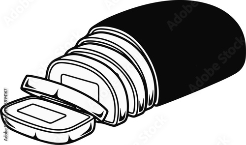 Sliced loaf of bread, black and white illustration