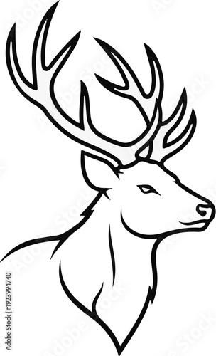 Stylized illustration of a stag's head and majestic antlers against white