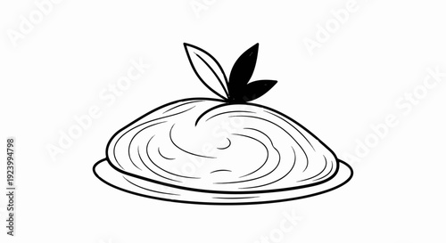 Stylized illustration of a swirled food mound topped with leaves