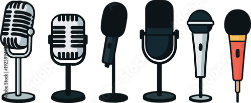 Microphone icon set with vintage and modern designs