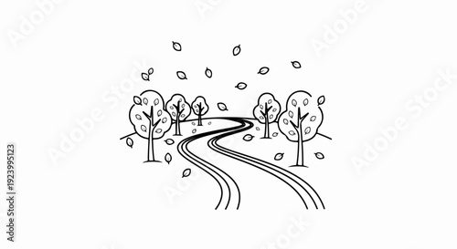 Stylized autumn scene with a winding road and falling leaves