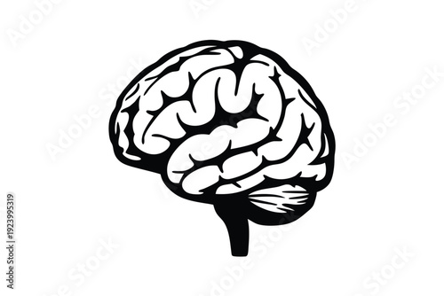 The black head silhouette displays a detailed white brain inside, representing thought