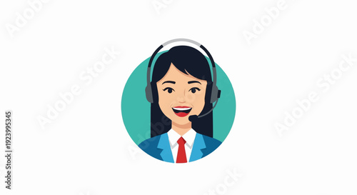 Smiling female operator with headset and red tie