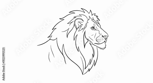 Stylized black and white line art of a majestic lion's profile head