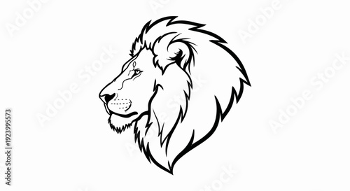 Stylized black and white profile illustration of a lion's head with a full mane