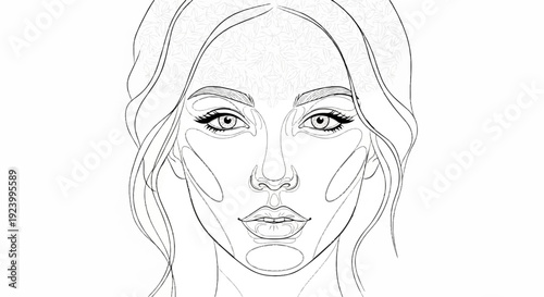 Stylized female face outline with floral pattern in hair
