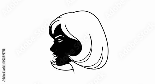 Stylized black and white profile illustration of a woman's head