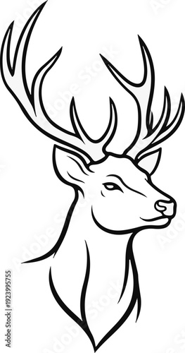 Stylized black and white line art of a majestic stag's head and antlers