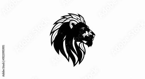 Stylized black and white profile of a fierce lion's head with a flowing mane