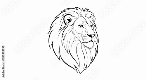 Striking line art portrait of a majestic lion's head and mane