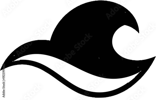 Stylized black wave breaking against a white background