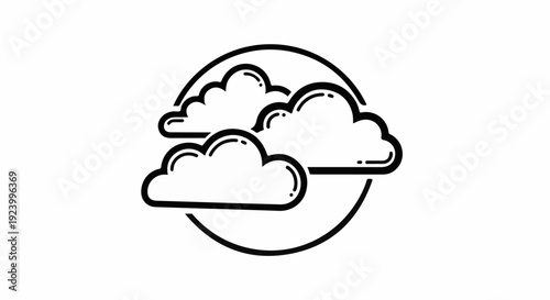 Stylized black and white icon of three fluffy clouds within a circle