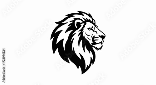 Stylized black and white profile of a majestic lion's head with flowing mane
