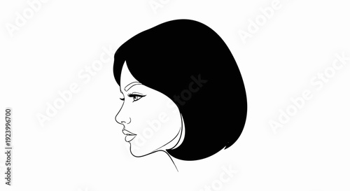 Stylized black and white profile of a woman's face with bob haircut