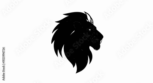 Stylized black silhouette of a lion's head facing right, with mane
