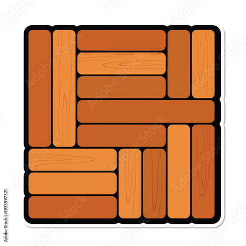 Graphic illustration of wooden blocks arranged in a square pattern, viewed from directly above
