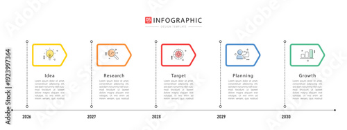 Timeline Creator infographic template. 5 Step timeline journey, calendar Flat simple infographics design template. presentation graph. Business concept with 5 options, gantt vector illustration.