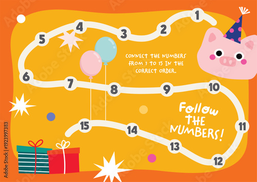 Printable colorful math worksheet featuring cute illustrations and a connect the numbers activity from 1 to 15 for fun kids learning, classroom practice, homeschool, early childhood education