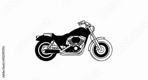 Stylized black and white illustration of a classic cruiser motorcycle