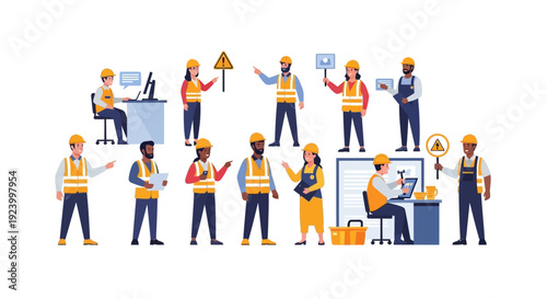 Diverse Construction and Engineering Professionals Vector Collection with Safety Gear