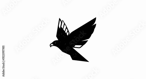 Stylized black silhouette of a bird of prey in flight