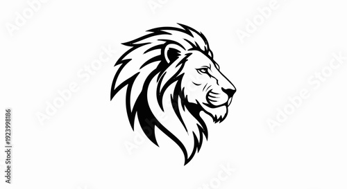 Stylized black profile of a lion's head with a prominent mane