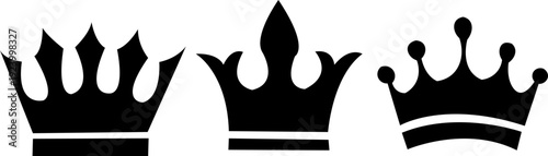 Three black crown silhouettes with white accents on a white background