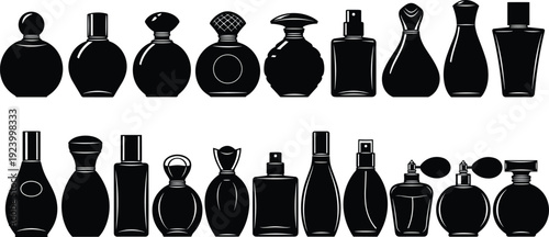 Perfume bottle silhouette collection set of vintage and modern fragrance containers isolated vector illustration for cosmetic beauty branding design
