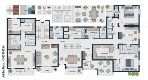 Detailed architectural floor plan showcasing interior design and room layouts for a modern home.