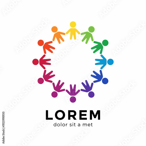 Diverse People Holding Hands in Rainbow Circle Symbolizing Unity and Diversity vector icon