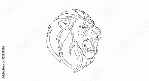 Stylized black outline of a roaring lion's head, showing teeth and mane