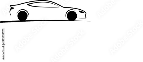 Stylized black outline of a sleek modern car profile on a white background