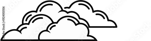 Stylized black outline illustration of fluffy clouds on a white background