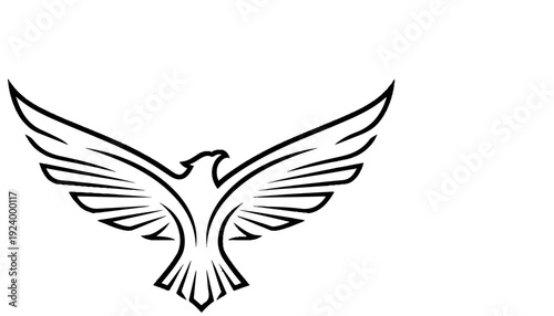 Stylized black eagle with spread wings, poised for flight