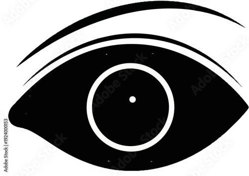 Stylized black eye with white pupil and arching eyebrow
