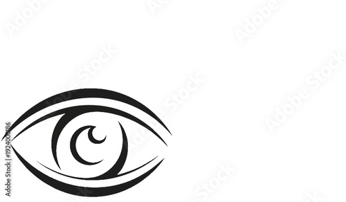 Stylized black eye logo with swirling pupil on white background