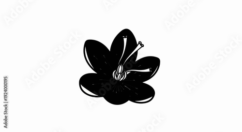 Stylized black flower with delicate petals and visible stamen