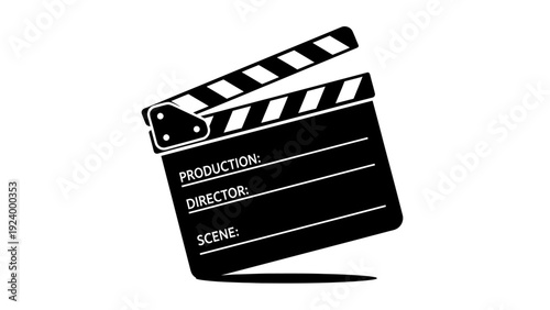 Black movie clapper board icon.
