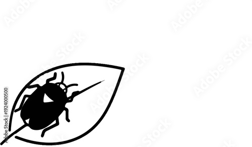 Stylized black insect on a leaf with a pointed detail