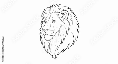 Stylized black line art illustration of a lion's head with a full mane