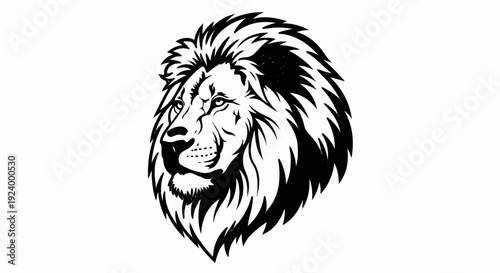 Stylized black lion head with a flowing mane on a white background