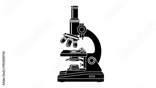 Black microscope on white background.
