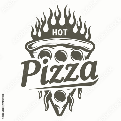 Pizza slice with hot burning flames and a unique textual design