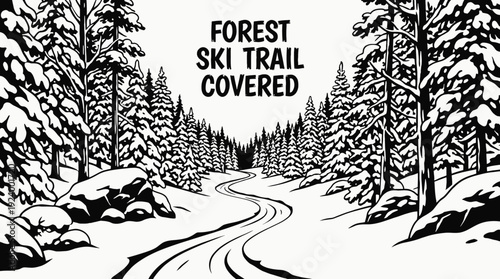ski trail passing through a dense forest covered with fresh snow winter landscape representing peaceful skiing nature experience and winter outdoor recreation