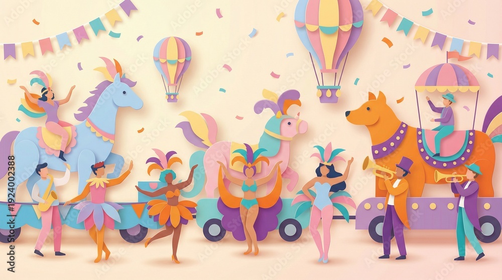 Obraz premium Colorful Carnival Parade Paper Cut Illustration