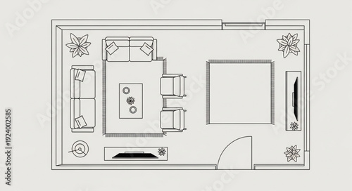 Detailed architectural floor plan of a modern living space with furniture arrangement.