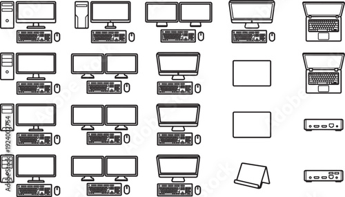 An array of computers, arranged in a structured and organized manner, ready for any computing tasks.