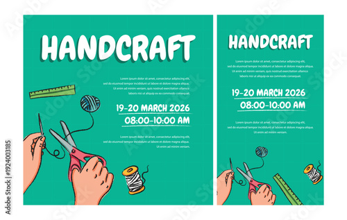 Handcraft Workshop Flyer Template Sewing and DIY Craft Event with Scissors and Yarn