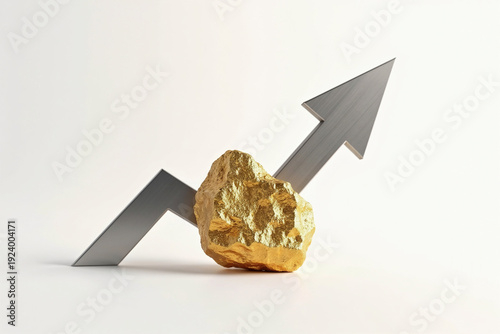 Gold Nugget with Rising Silver Arrow Representing Financial Growth and Market Success