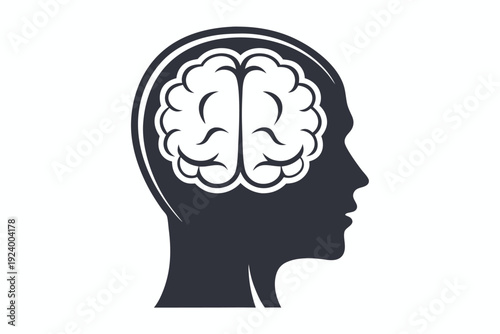 A silhouetted human head reveals a simplified brain outline within, shown in form